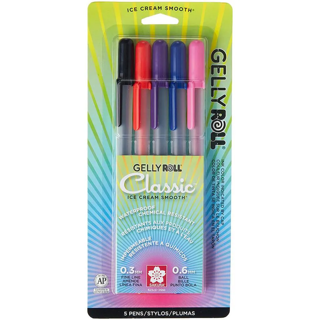 Gelly Roll Pens Sets 5-Color Fine Set