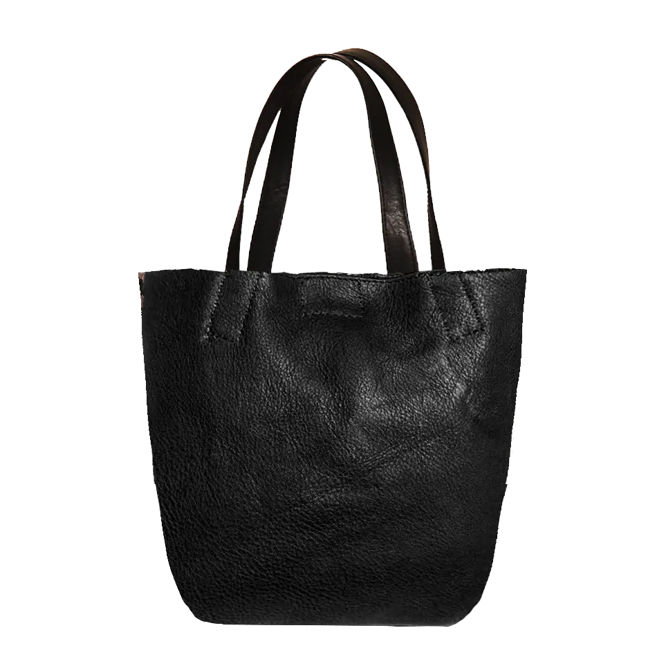 Genuine Leather & Madhubani Tiny Tote - Jet Black