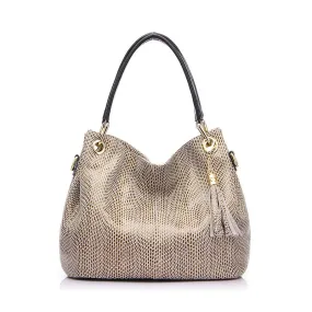 Genuine Leather Reptile Print Shoulder Bag