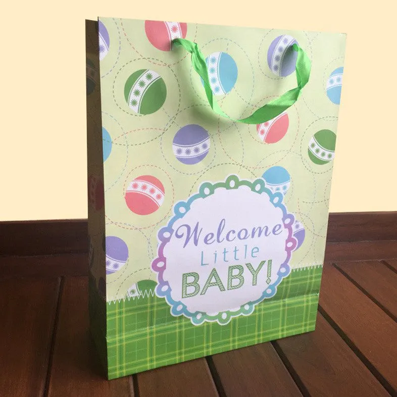 Gift Bag- Glitter Welcome Baby- Green