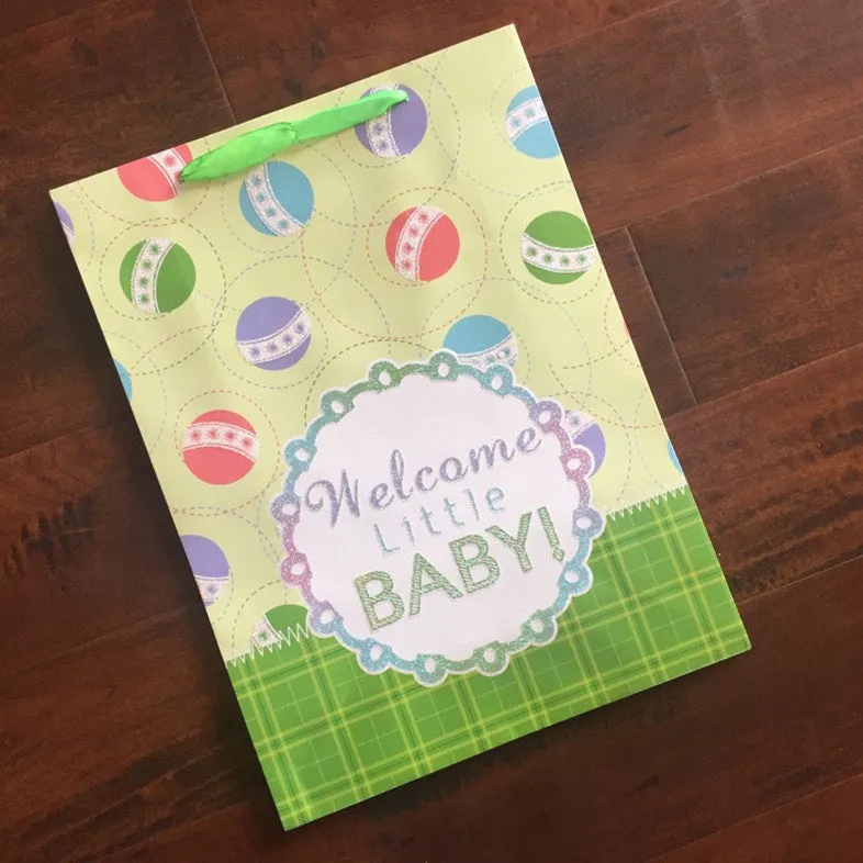 Gift Bag- Glitter Welcome Baby- Green