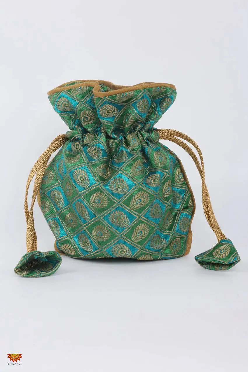 Girls Green and Blue Women’s Handcrafted Potli Bag