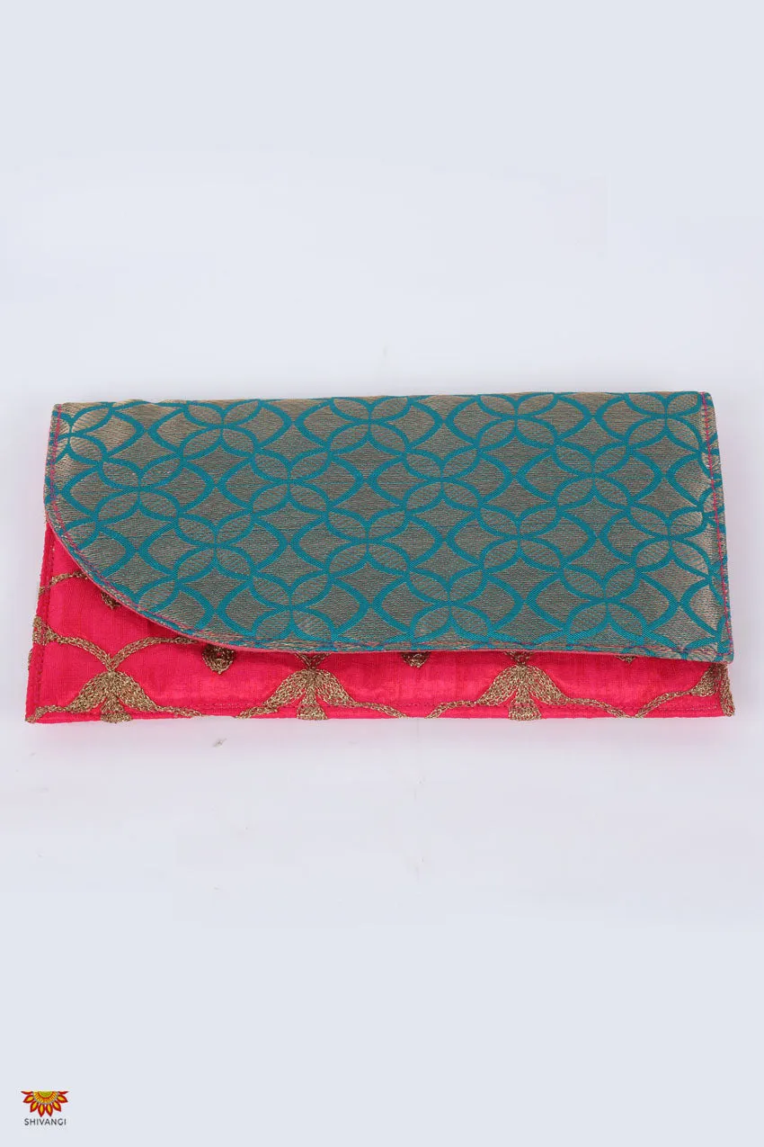 Girls Green with Pink Women’s Multipurpose Fabric Clutch