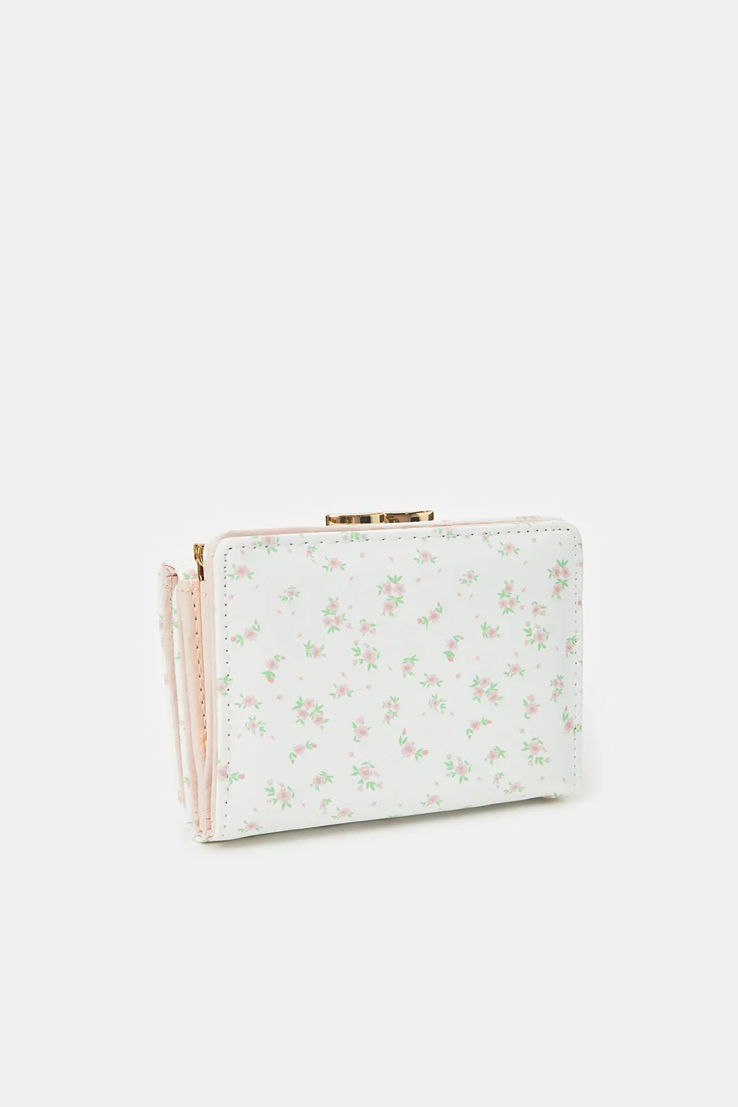 Girls White Floral Printed Purse