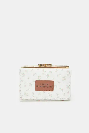 Girls White Floral Printed Purse