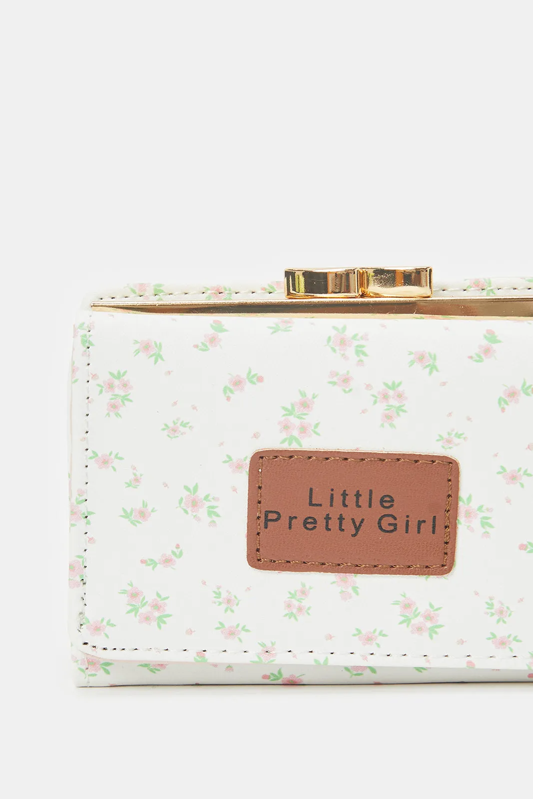 Girls White Floral Printed Purse