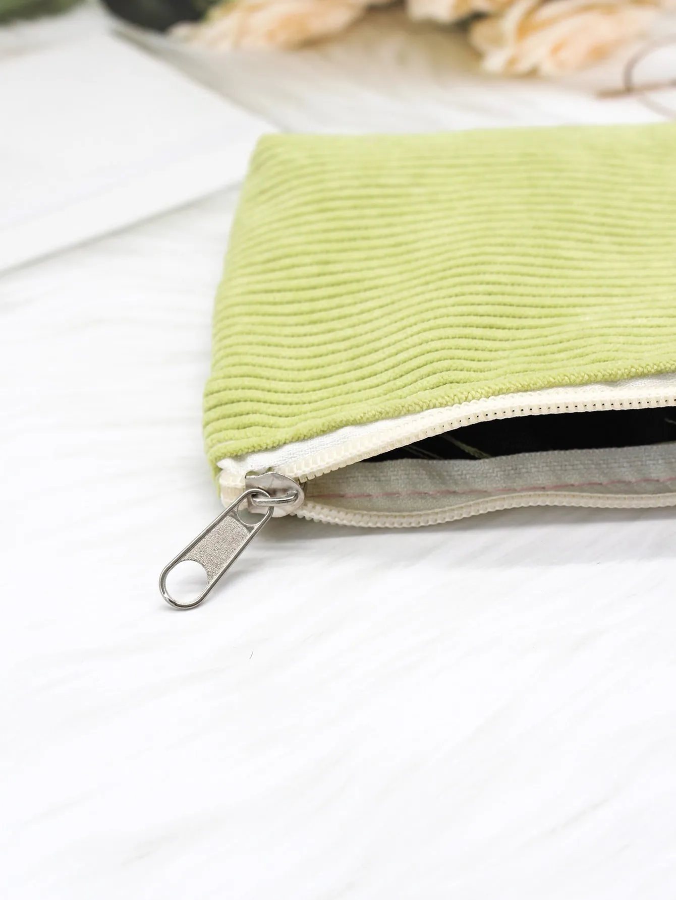 Green Striped Minimalist Makeup Bag Cosmetic Organizer Toiletries Bag Makeup