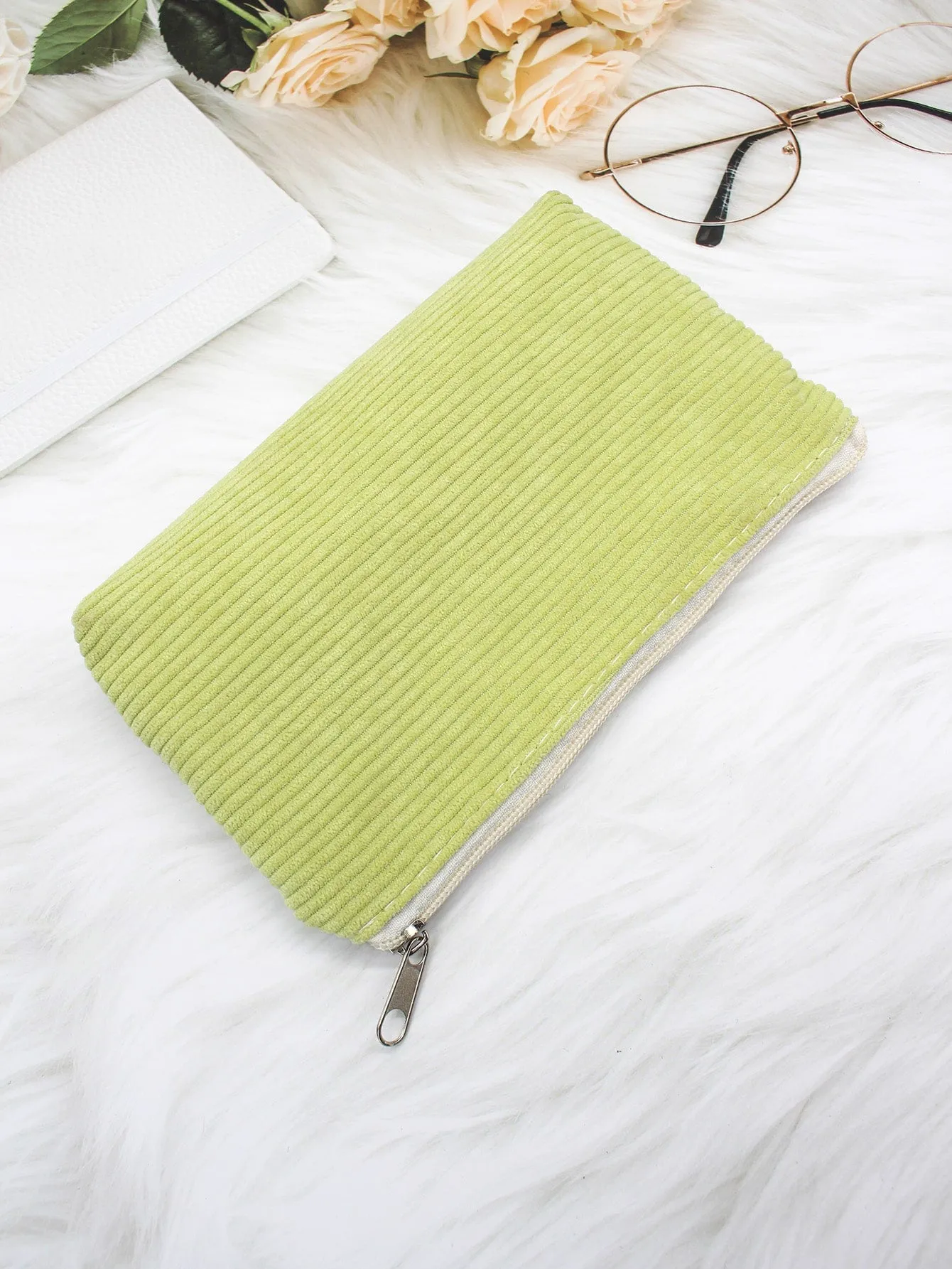 Green Striped Minimalist Makeup Bag Cosmetic Organizer Toiletries Bag Makeup