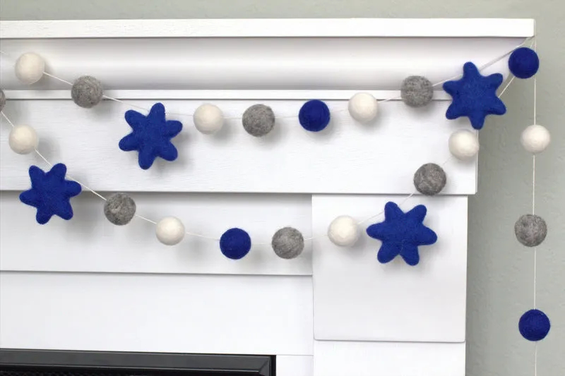 Hanukkah Garland- Star of David- Blue, Gray, White