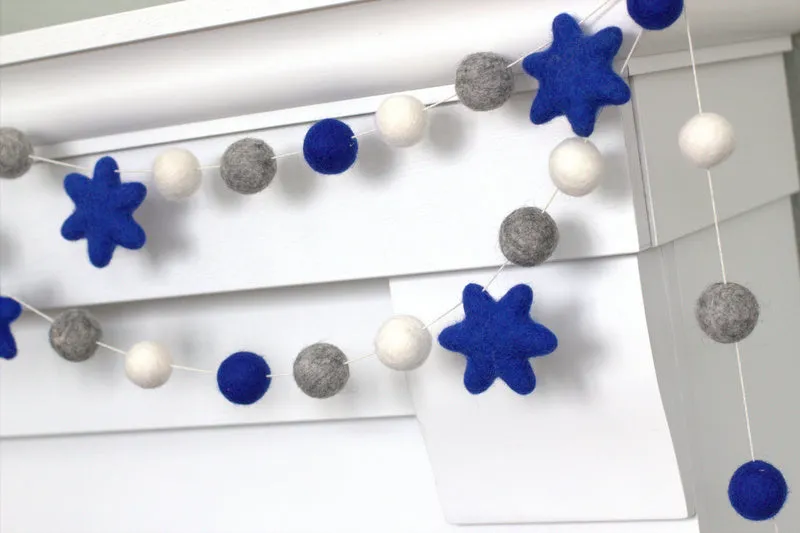 Hanukkah Garland- Star of David- Blue, Gray, White