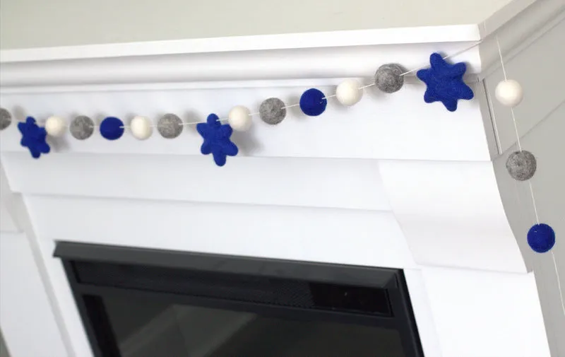 Hanukkah Garland- Star of David- Blue, Gray, White