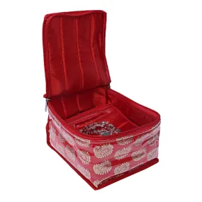 Heart Home Brocade Jewellery Box/Organizer with 10 Pouch - CTHH22450,Red,standard