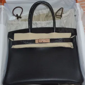 Hermès Birkin Limited Edition 30 Noir (Black) Touch Crocodile Niloticus Lisse Rose Gold Hardware RGHW