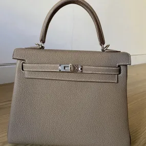 Hermès Kelly 25 Etoupe Togo Palladium Hardware PHW