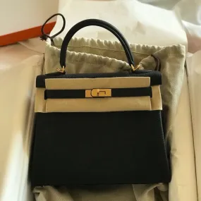 Hermès Kelly 25 Noir (Black) Togo Rose Gold Hardware RGHW