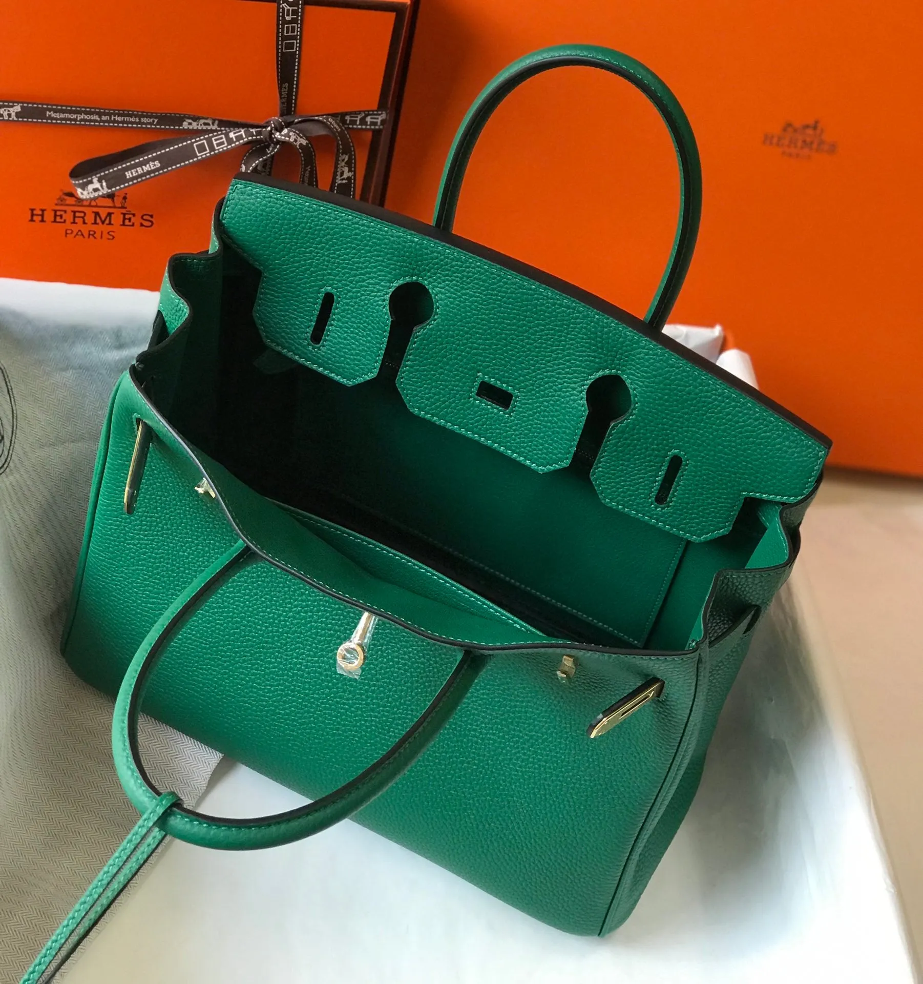 HM Birkin Green For Women Gold-Toned Hardware 11in/30cm