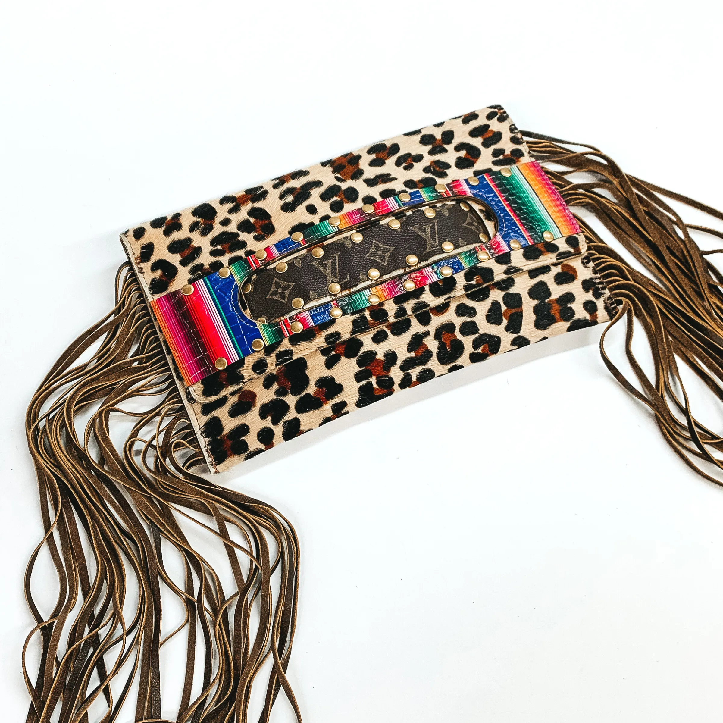 Keep It Gypsy | Sloan Leopard Print Clutch with Serape Design and Genuine Leather Fringe