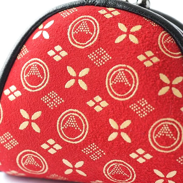 Koshu Inden Japanese Deerskin Leather with Urushi (Japanese Lacquer) Clasp Coin Purse - Mt.Fuji pattern / Red - ,  Made in Japan,  Change Purse,  Japanese Gamaguchi Coin Purse