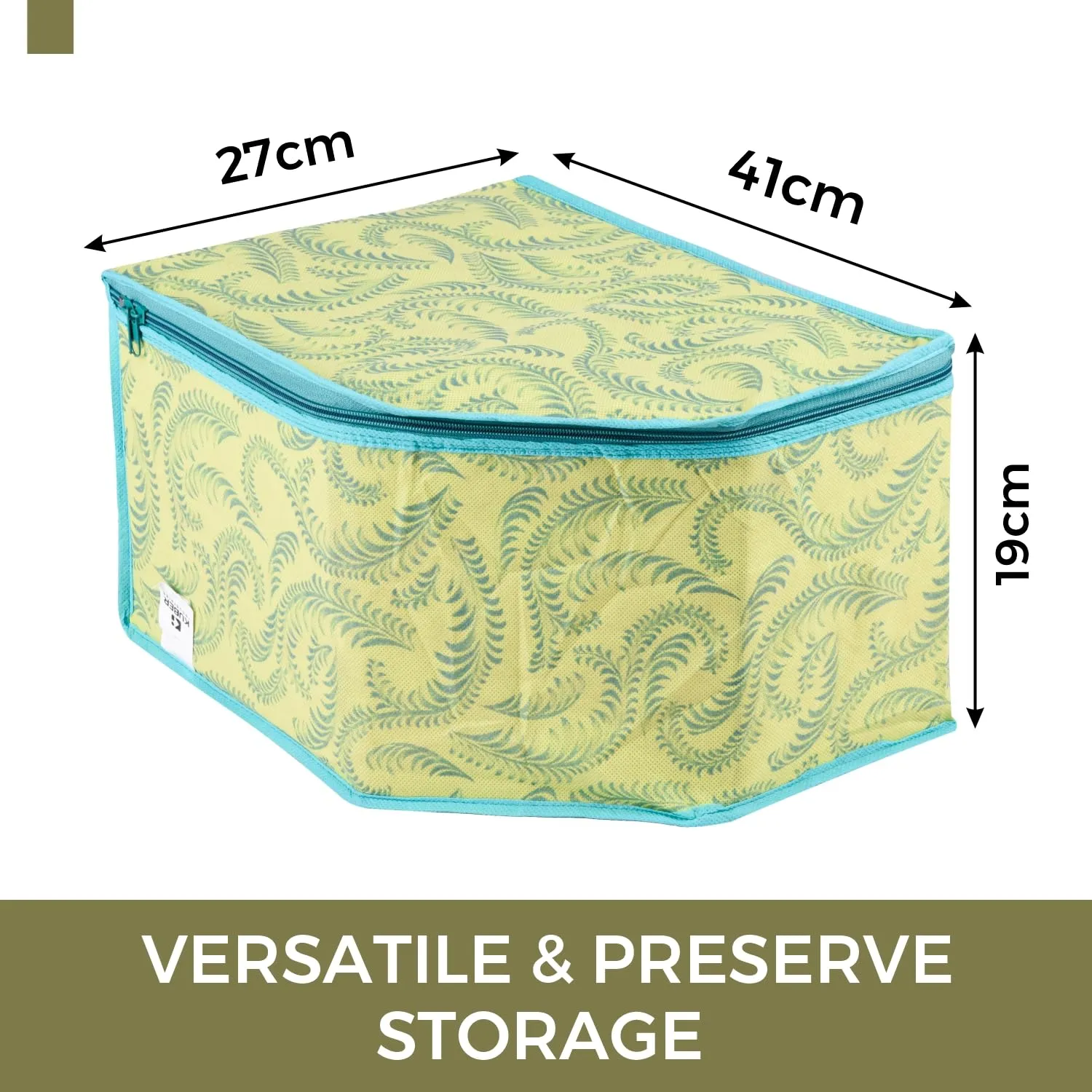 Kuber Industries Blouse Cover | Clothes Storage Bag | Zipper Wardrobe Organizers | Non-Woven Clothes Organiser | Side Transparent Blouse Organizer | Leaf-Design | Pack of 9 | Green