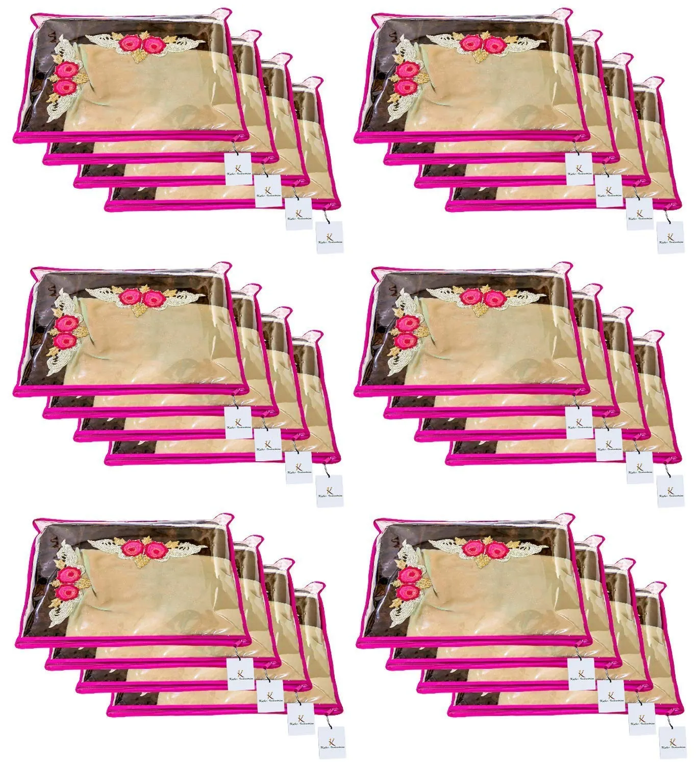 Kuber Industries Clothes Organizer For Wardrobe (Pack of 24) - Single Storage Organizer For Saree | Salwar Suit | Lehenga Chunni - Dress Organizer For Wardrobe - Single Saree Covers With Zip (Pink)