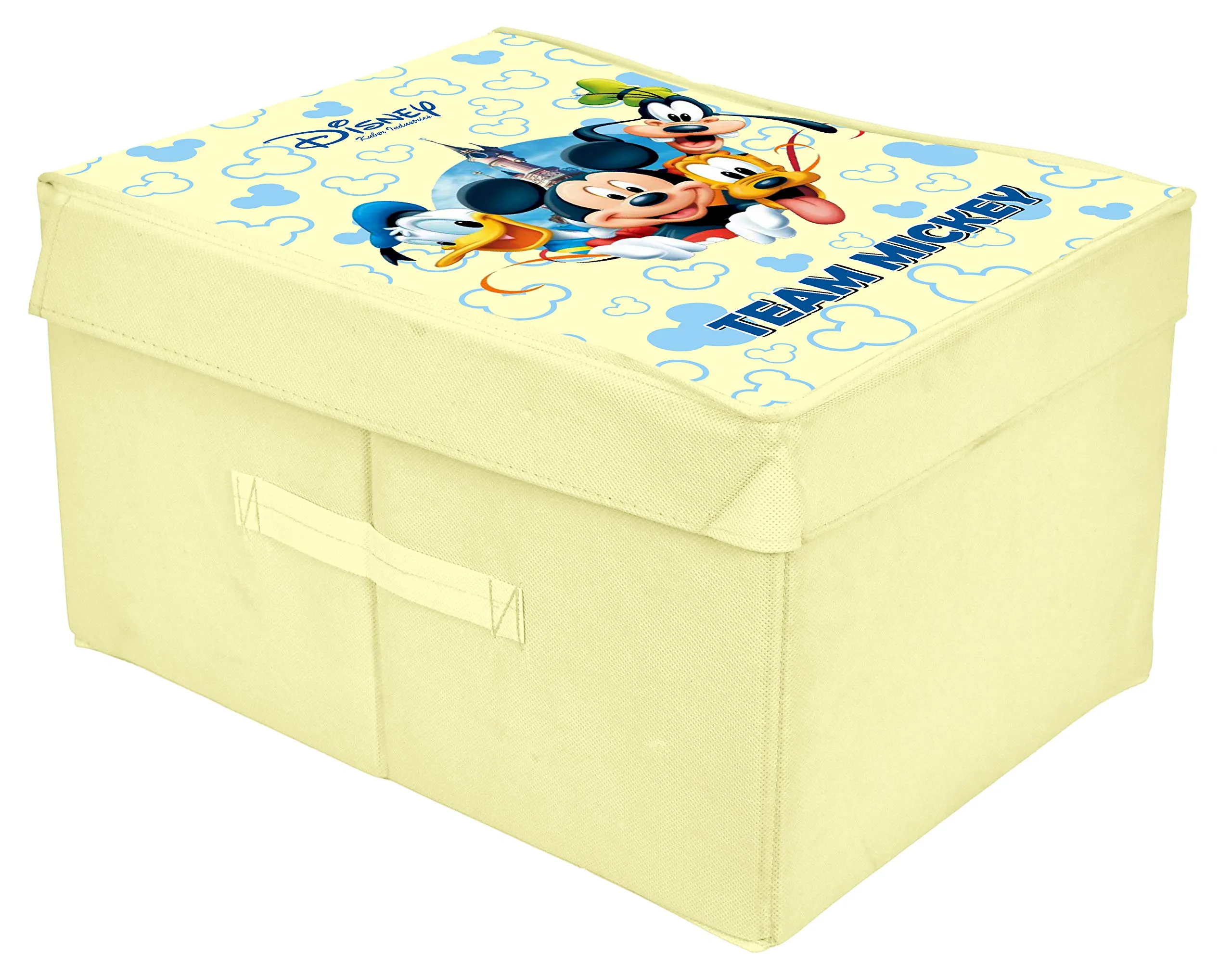 Kuber Industries Disney Team Mickey Print Non Woven 2 Pieces Fabric Foldable Saree,Shirt Cover Storage Organizer Box with With Lid, Extra Large (Cream)-KUBMART16330