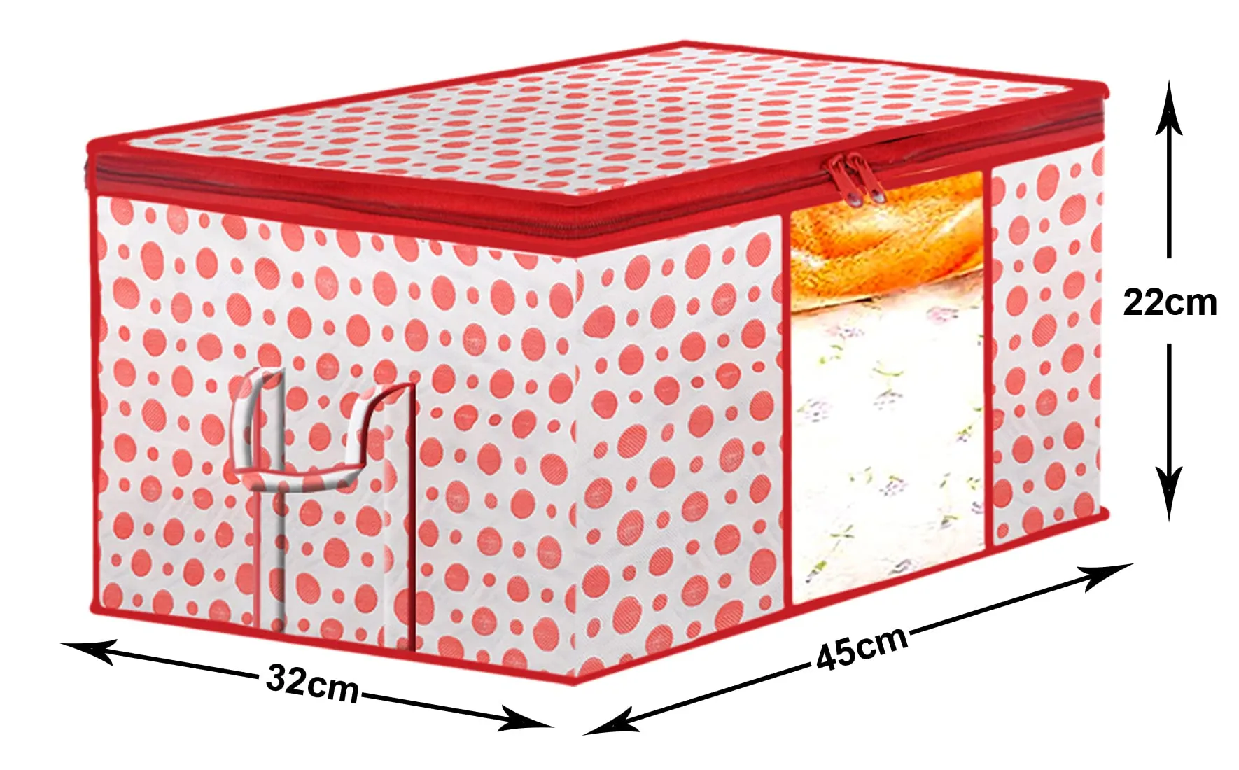 Kuber Industries Dot Printed Multiuses Non Woven Underbed/Storage Bag/Organizer With Transparent Window & Handle Pack of 2 (Pink)-46KM0591