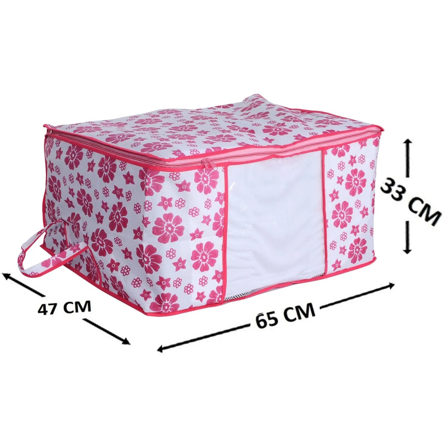 Kuber Industries Flower Printed Non Woven 2 Pieces Saree Cover and 2 Pieces Underbed Storage Bag, Cloth Organizer for Storage, Blanket Cover Combo Set (Pink) - CTKTC038607