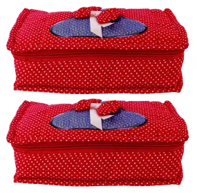 Kuber Industries Heart Home Cotton Multipurpose 7 Pocket Dot Printed Jewellery Storage Bag Pouch/Travel Kit Organizer (Red)-Pack of 2-KUBMART15437