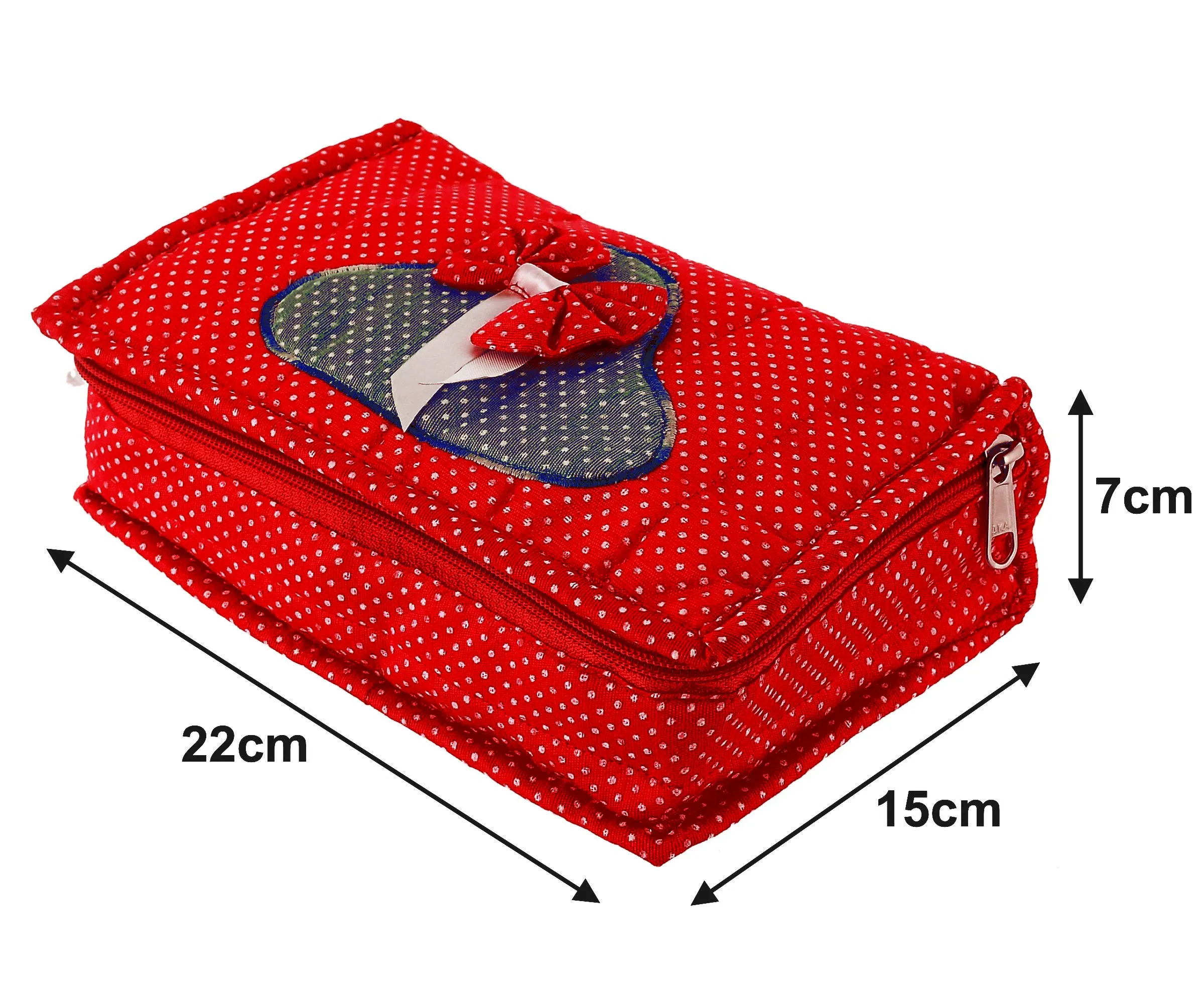 Kuber Industries Heart Home Cotton Multipurpose 7 Pocket Dot Printed Jewellery Storage Bag Pouch/Travel Kit Organizer (Red)-Pack of 2-KUBMART15437