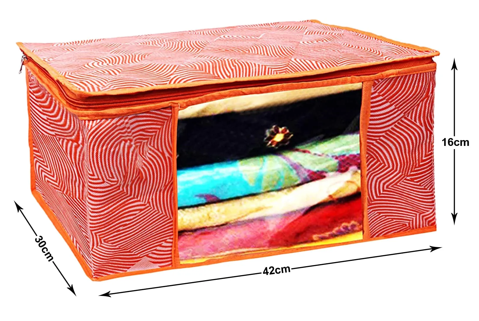 Kuber Industries Lahariya Design Non-woven Sarees, Clothes Cover/Organizer With Transparent Window- Pack of 6 (Orange)-44KM0380