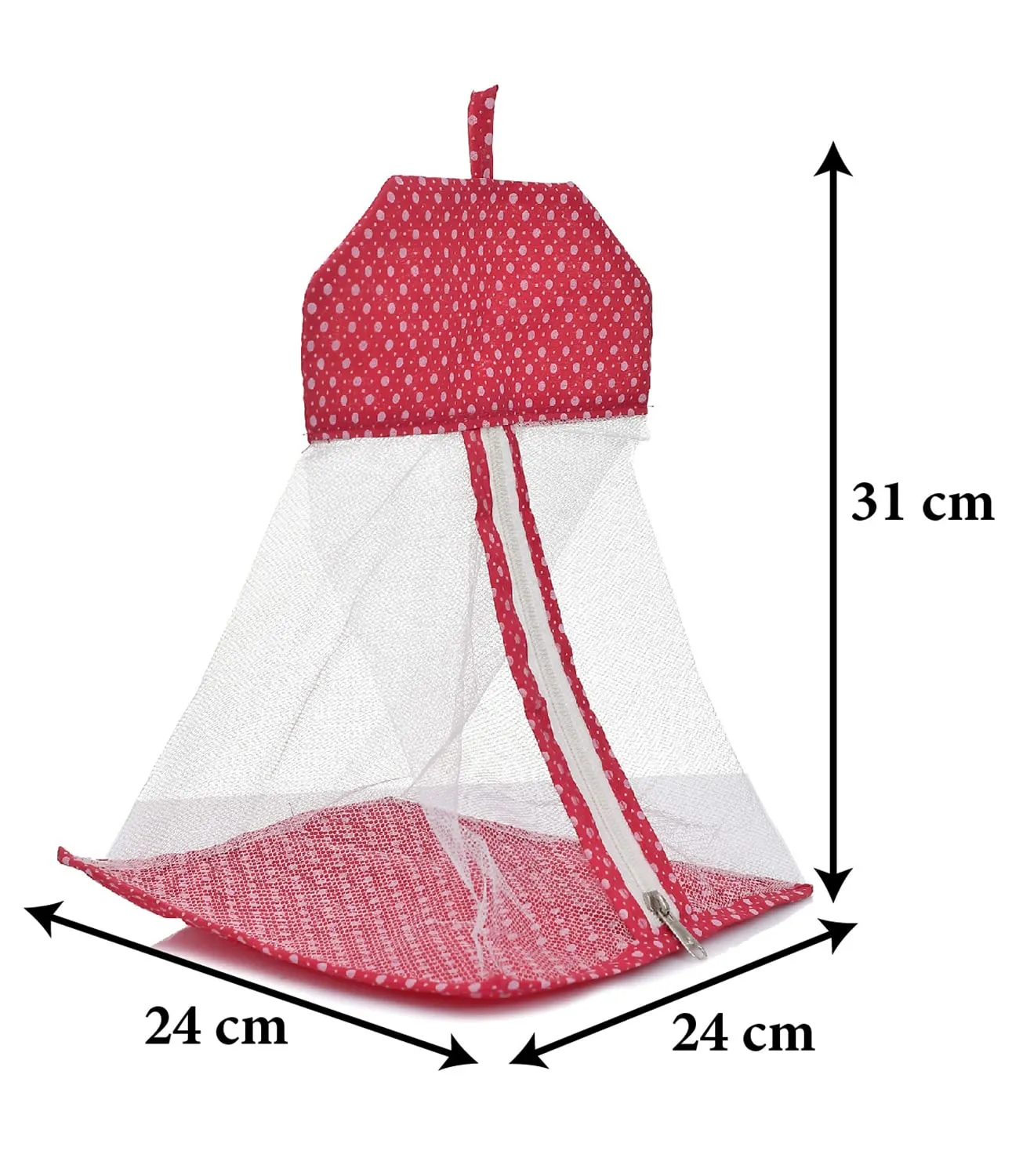 Kuber Industries Multipurpose Dot Printed Cotton Hanging Storage Mesh Bag/Organizer For Home, Bathroom, Kitchen, Travel Use With Zipper & Hanging Loop- Pack of 2 (Pink)