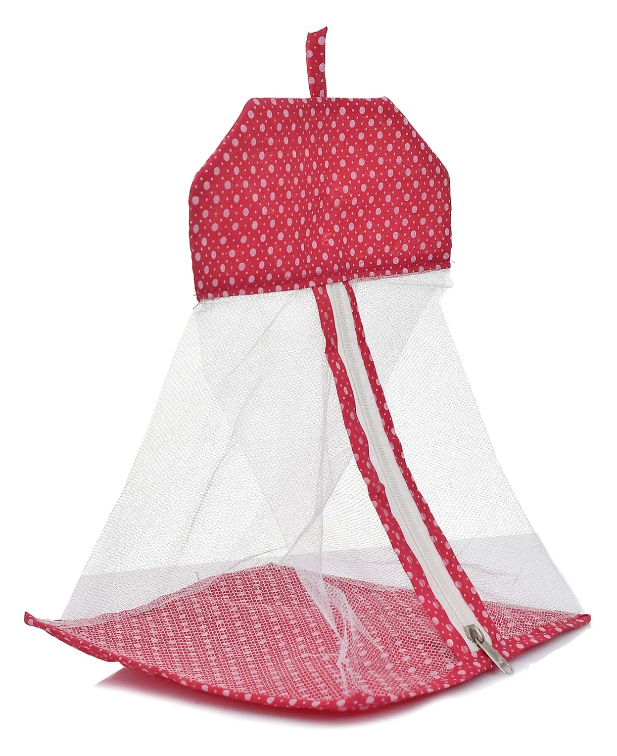 Kuber Industries Multipurpose Dot Printed Cotton Hanging Storage Mesh Bag/Organizer For Home, Bathroom, Kitchen, Travel Use With Zipper & Hanging Loop- Pack of 2 (Pink)