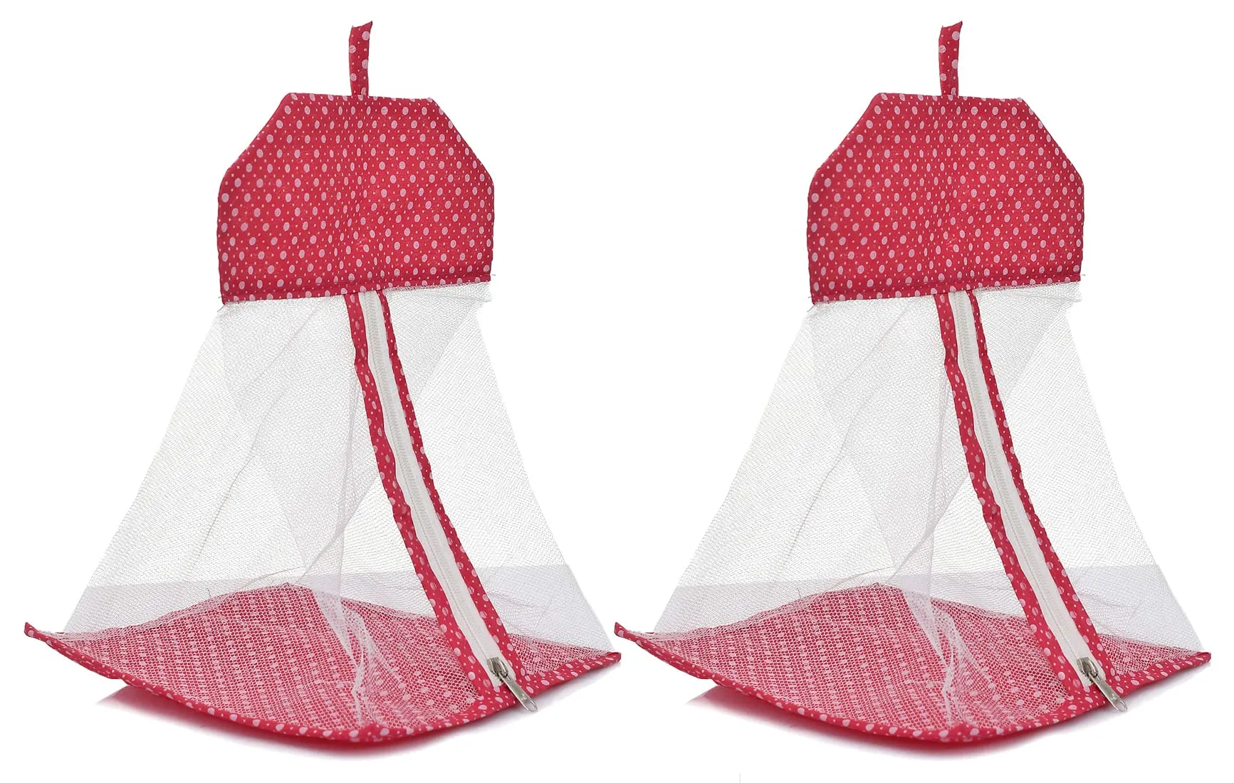 Kuber Industries Multipurpose Dot Printed Cotton Hanging Storage Mesh Bag/Organizer For Home, Bathroom, Kitchen, Travel Use With Zipper & Hanging Loop- Pack of 2 (Pink)