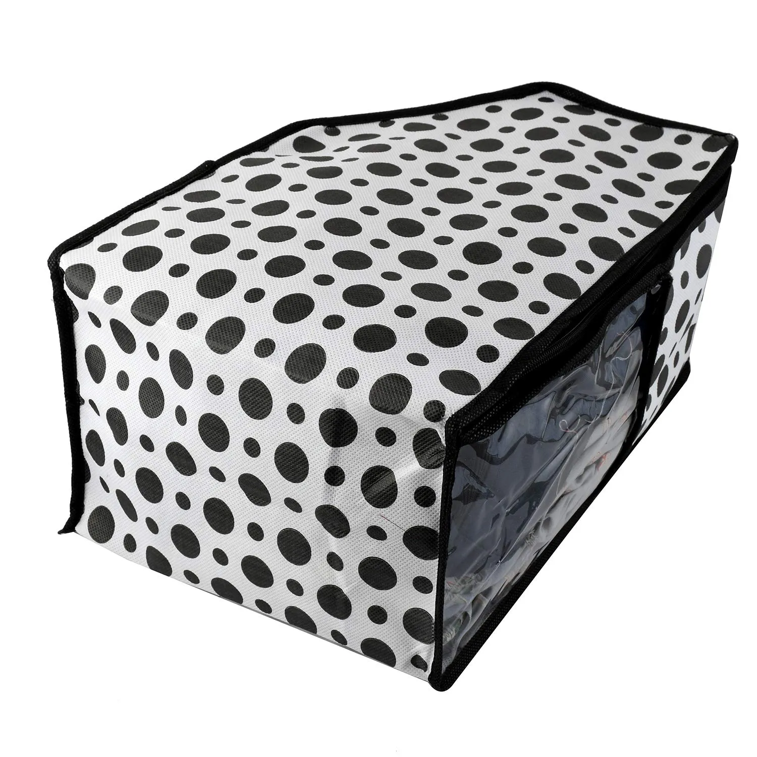 Kuber Industries Non-Woven Blouse Cover/Organizer|Polka Dots & Transparent Window|Size 38 x 27 x 19 CM|Pack of 2 (Black & White) -CTKTC038081