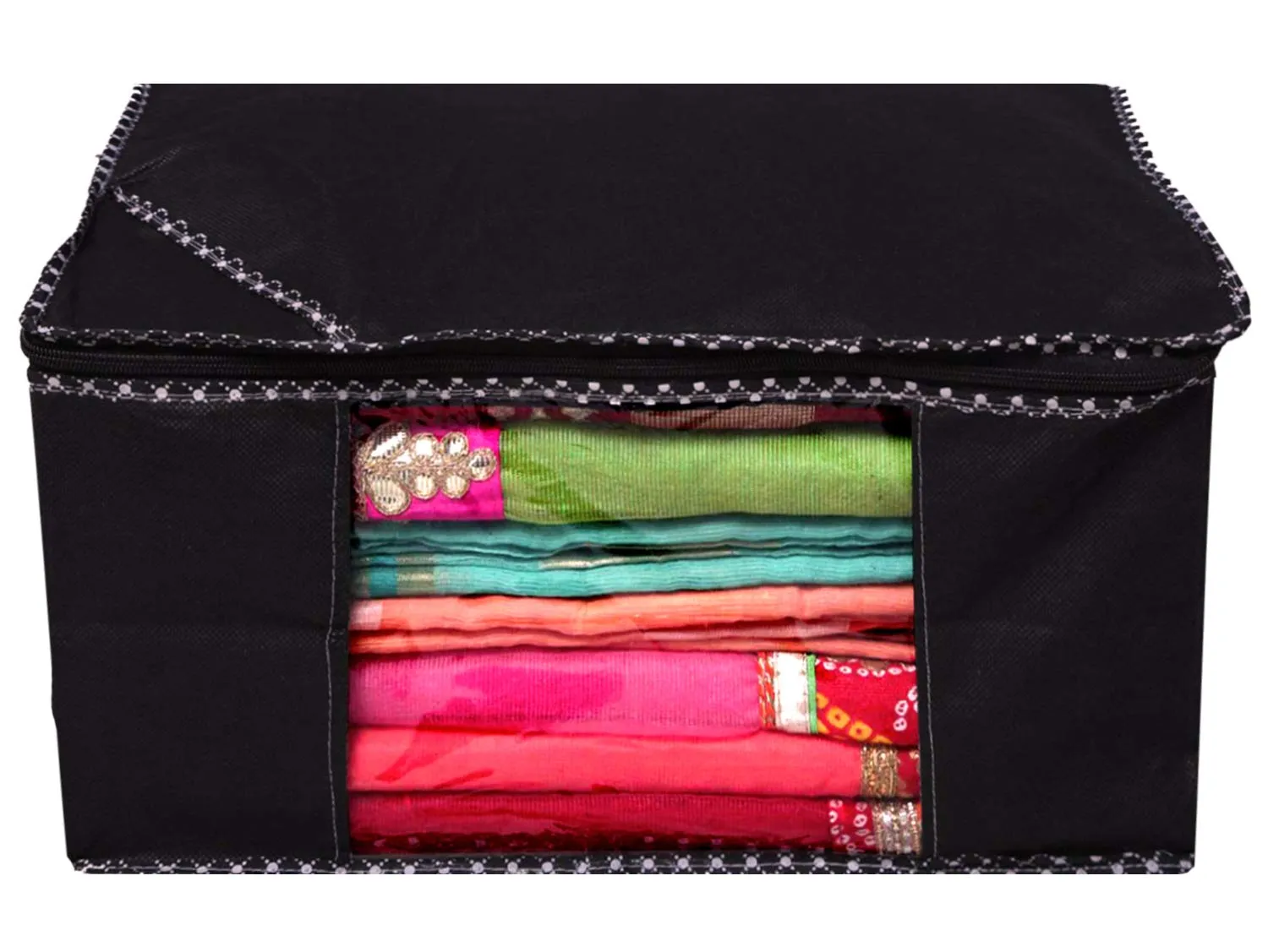 Kuber Industries Non Woven Cloth Wardrobe Organizer Set|3 Piece Saree Cover|3 Pieces Blouse Cover Combo Set|Pack of 6 (Black) -CTKTC038391