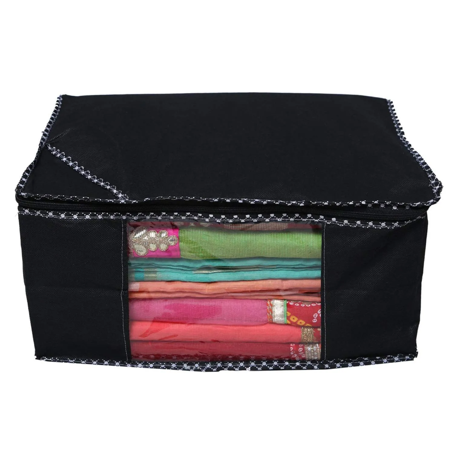 Kuber Industries Non Woven Cloth Wardrobe Organizer Set|3 Piece Saree Cover|3 Pieces Blouse Cover Combo Set|Pack of 6 (Black) -CTKTC038391