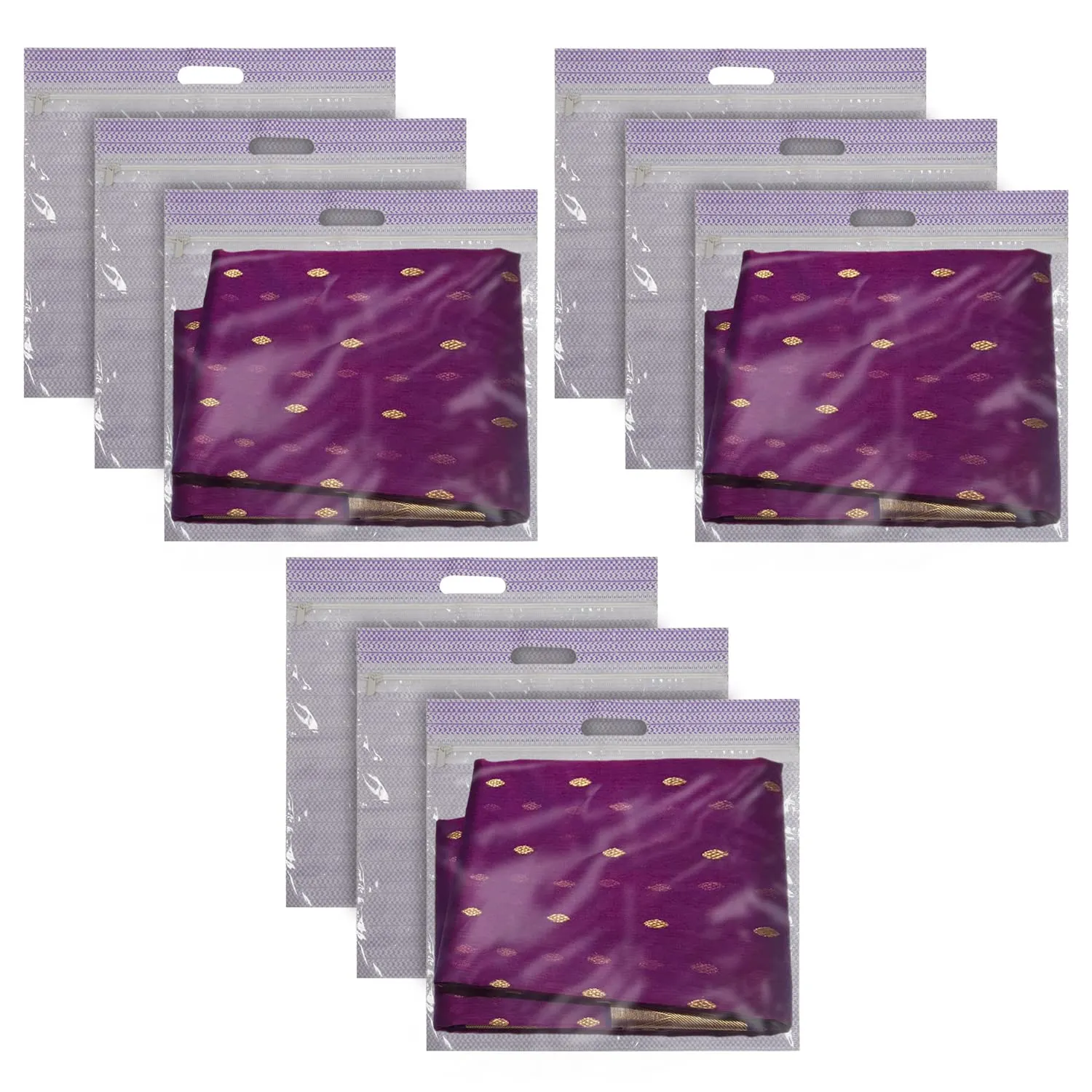 Kuber Industries Non-Woven Single Saree Covers With Transparent Window With Handle Pack of 9 (Purple)