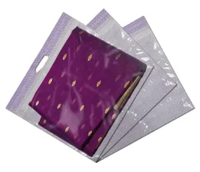 Kuber Industries Non-Woven Wardrobe Organizer/Gift Bags/Storage Bag For Store Saree, Lehenga, Suit With Transparent Window With Handle- Pack of 3 (Purple)