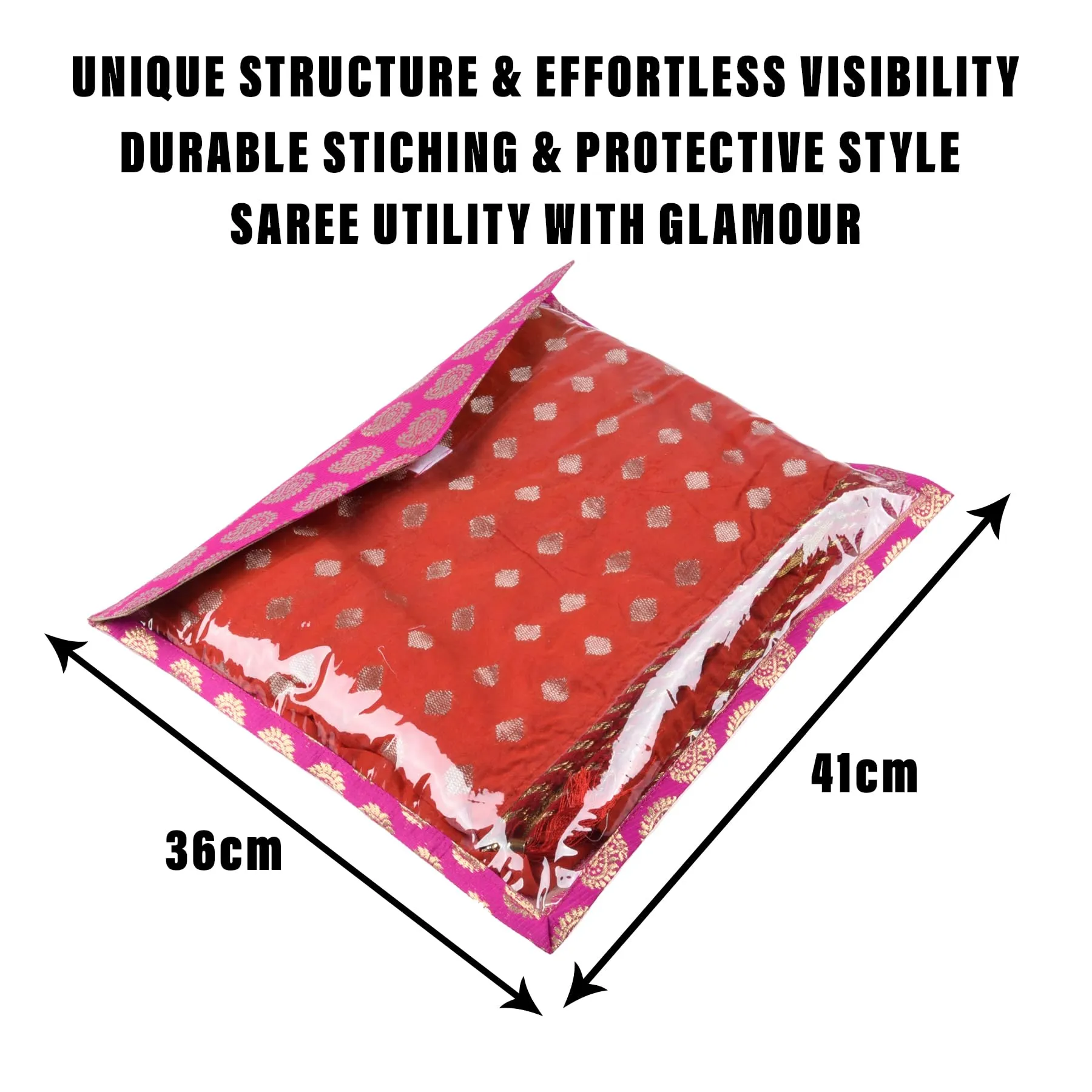 Kuber Industries Saree Cover | Clothes Storage Bag | Single Packing Saree with Zip Closure | Wardrobe Organizer | Cloth Stoarge Organizer | Carry Jama-Design | Pack of 6 | Pink