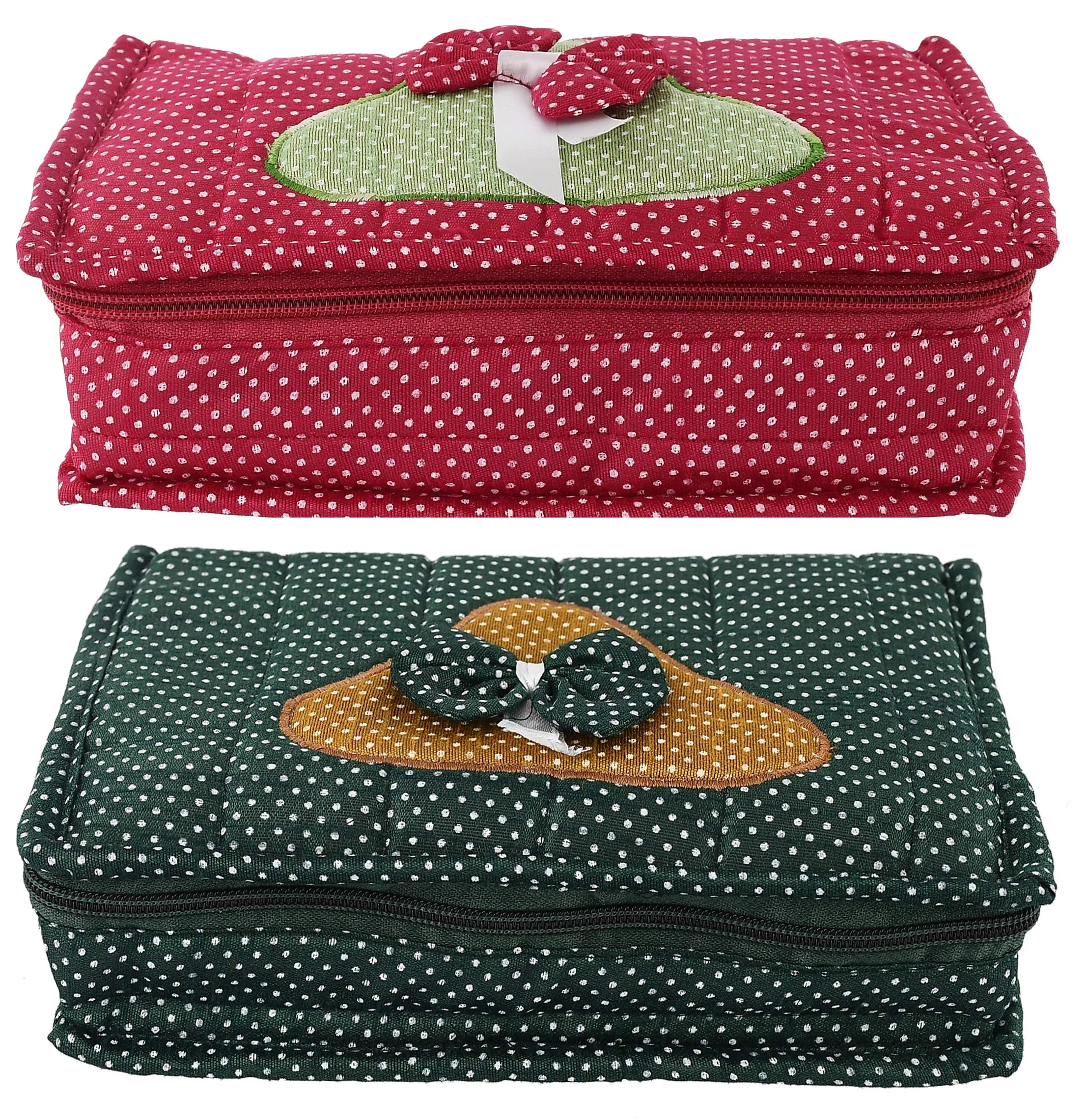 Kuber Industries Cotton Multipurpose 7 Pocket Dot Printed Jewellery Storage Bag Pouch/Travel Kit Organizer (Pink & Green)-Pack of 2-KUBMART15443