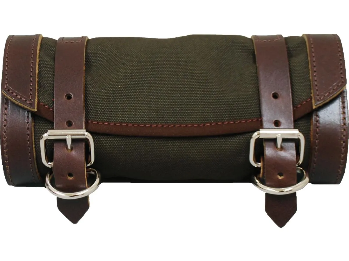 La Rosa Design Universal Front Fork Canvas Tool Bag Green Army With Brown Straps