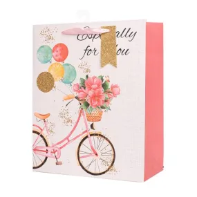 Large Bicycle Glitter Gift Bag - 26cm x 32cm x 12cm