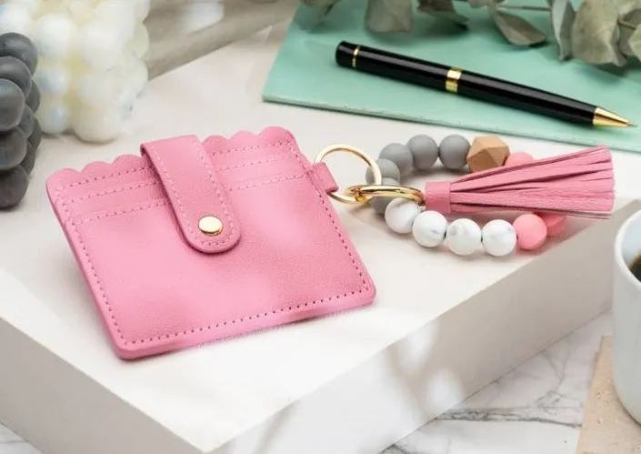 Leather Keychain Wallet with Wristlet Bangle Bracelet