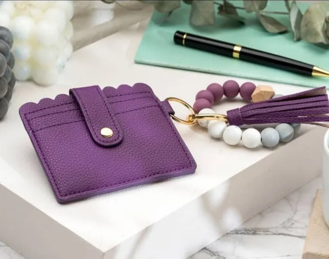 Leather Keychain Wallet with Wristlet Bangle Bracelet