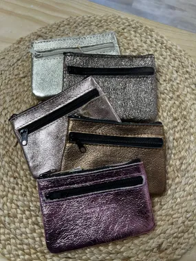 Leather Zipper Coin Purse - Metallic