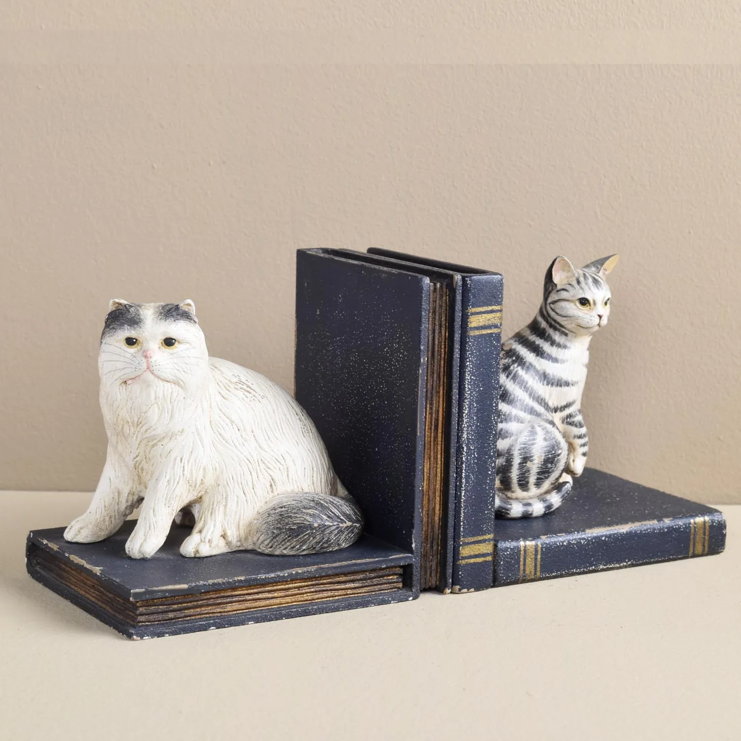 LONG HAIR & TABBY CAT BOOKENDS