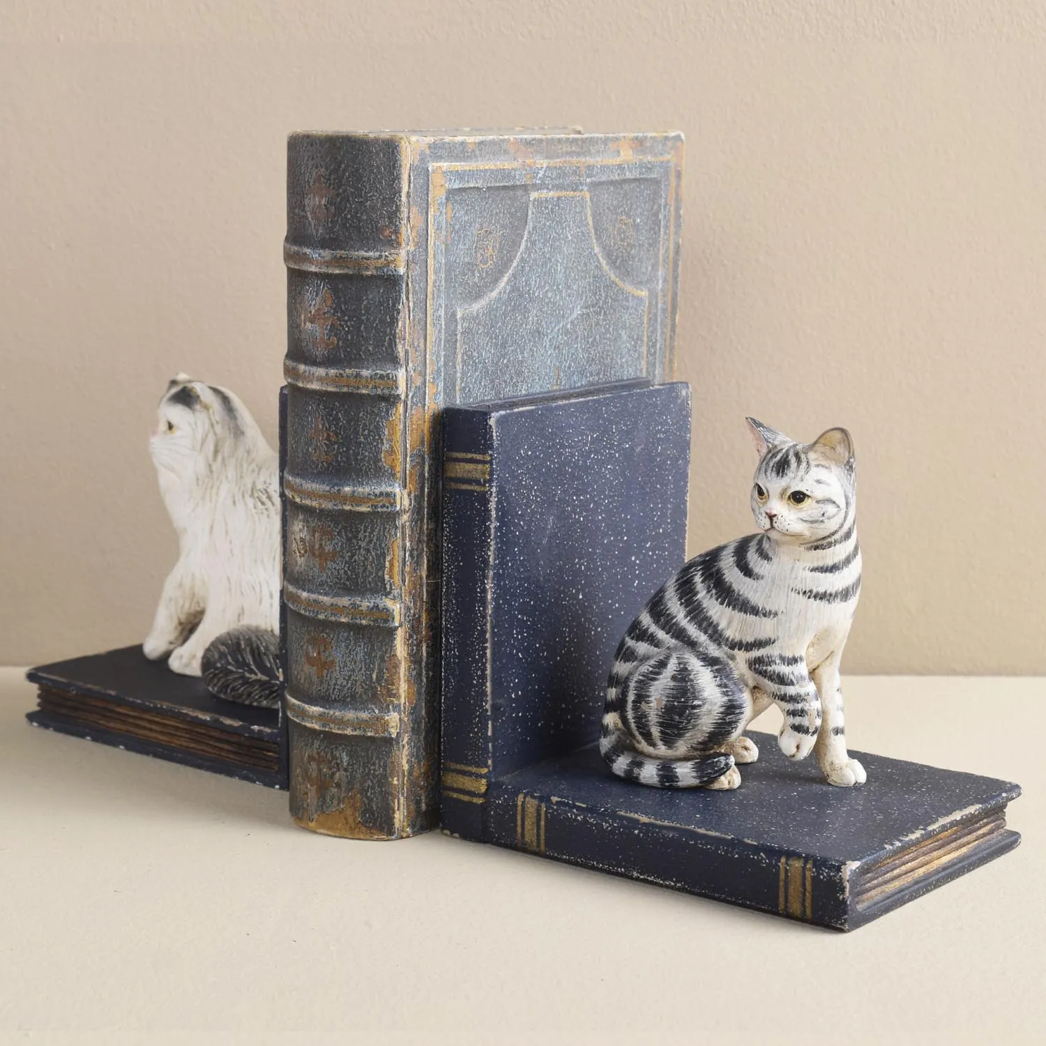 LONG HAIR & TABBY CAT BOOKENDS