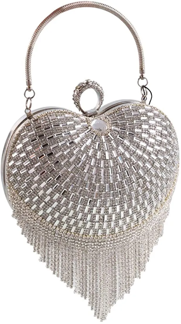 Luxury Black Silver Heart Tassel Party Clutch Bag/Purse/Handbag