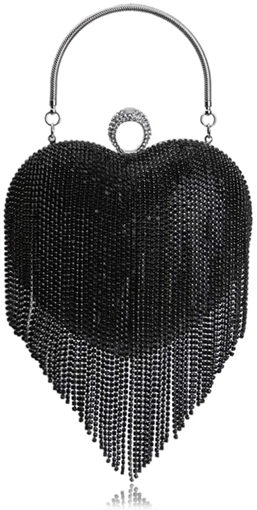 Luxury Black Silver Heart Tassel Party Clutch Bag/Purse/Handbag