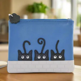 Mala Leather Peek a Boo Cats Coin and Card Purse Blue